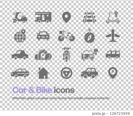 Car, bicycle, motorcycle, plane, vehicle icon set 126723939