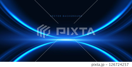 Abstact blue curved rays glowing on dark blue background. 126724257