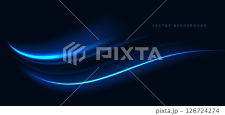 Hi-speed blue neon curve beams rays on dark blue background. Speed motion moving concept. 126724274