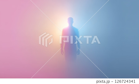 Silhouette of a Figure Revealed in Colorful Fog and Ambient Light 126724341