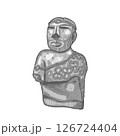 Hand drawn monochrome sketch of ancient Priest-King statuette from Mohenjo-Daro, Indus Valley Harappan Civilization. Male bust. Example of ancient art. Archaeological artifact. Vector illustration. 126724404