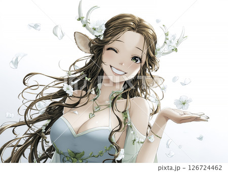 春の喜ぶヘラジカの妖精のイラスト素材 126724462