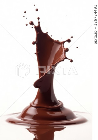 Delicious splash of melted chocolate forming a crown on white background 126724491