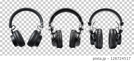 a set of black headphones isolated on white.	 126724517