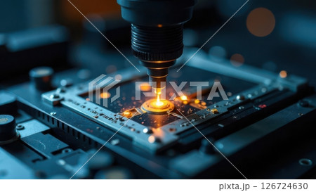 Industrial Laser Machine Precisely Cutting Through Metal Plate, Sparks Flying 126724630