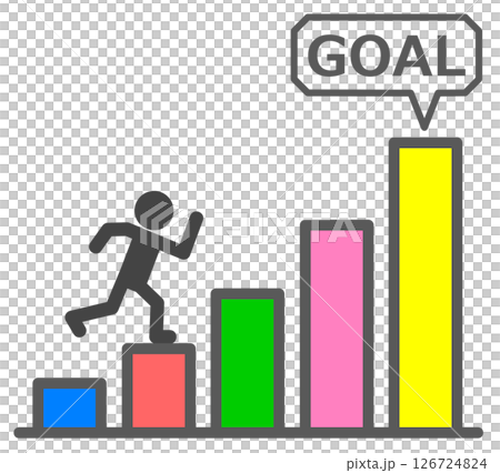 Illustration of a person working hard towards a goal and achieving it 126724824