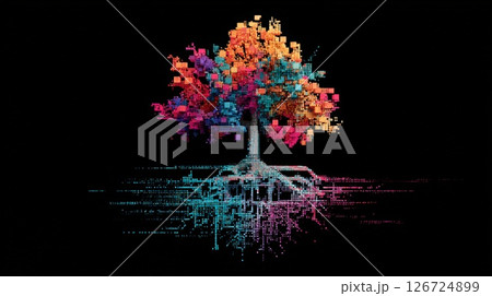 Colorful Tree in Pixel Art Style With Vibrant Geometric Details 126724899