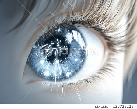 ホログラフィックディスプレイの画面を見る女性の瞳のイラスト素材 ホログラフィックディスプレイの画面を見る女性の瞳のイラスト素材 126725123
