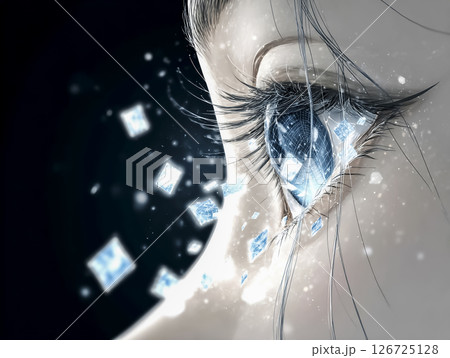 ホログラフィックディスプレイの画面を見る女性の瞳のイラスト素材 126725128