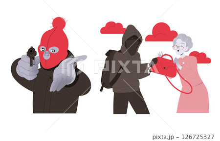 An Urban Crime Scene is depicted, showcasing a Thief relentlessly Targeting a Victim in the City 126725327