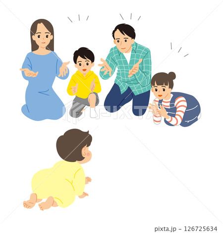 おいでおいでと声をかけてはいはいレースをする家族 おいでおいでと声をかけてはいはいレースをする家族 126725634