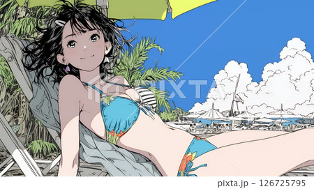 ビーチリゾートを旅行中のビキニ姿の若い女性