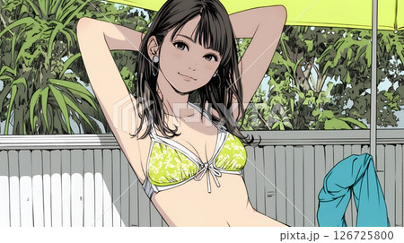 ビーチリゾートを旅行中のビキニ姿の若い女性
