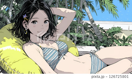 ビーチリゾートを旅行中のビキニ姿の若い女性