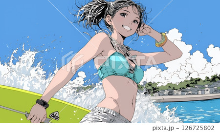 ビーチリゾートを旅行中のビキニ姿の若い女性