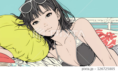 ビーチリゾートを旅行中のビキニ姿の若い女性