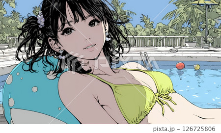 ビーチリゾートを旅行中のビキニ姿の若い女性