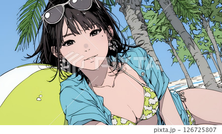 ビーチリゾートを旅行中のビキニ姿の若い女性