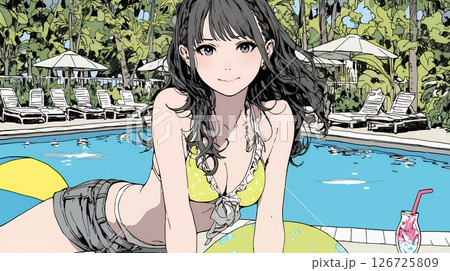 ビーチリゾートを旅行中のビキニ姿の若い女性