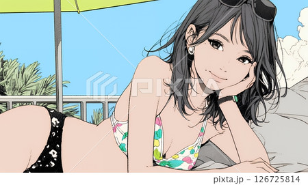 ビーチリゾートを旅行中のビキニ姿の若い女性