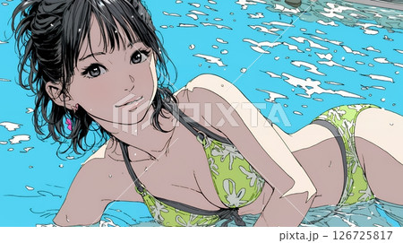 ビーチリゾートを旅行中のビキニ姿の若い女性