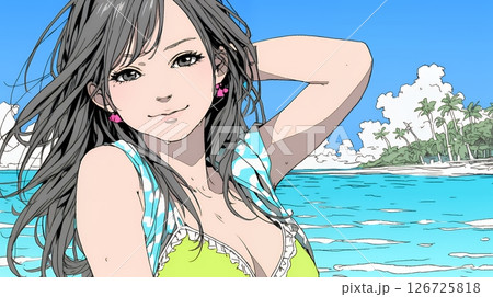 ビーチリゾートを旅行中のビキニ姿の若い女性