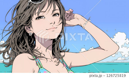 ビーチリゾートを旅行中のビキニ姿の若い女性