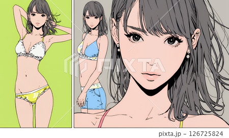 ビーチリゾートを旅行中のビキニ姿の若い女性