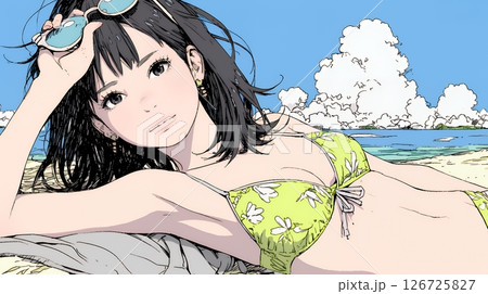 ビーチリゾートを旅行中のビキニ姿の若い女性