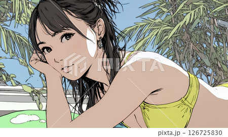 ビーチリゾートを旅行中のビキニ姿の若い女性