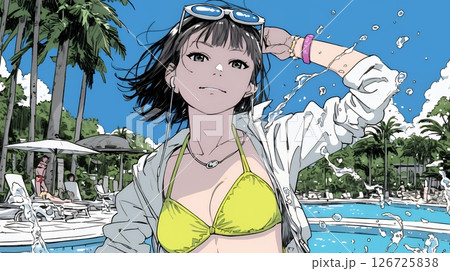 ビーチリゾートを旅行中のビキニ姿の若い女性