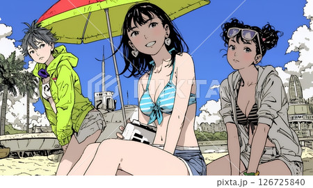 ビーチリゾートを満喫する若い女友達たち 126725840