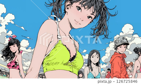 ビーチリゾートを満喫する若い女友達たち