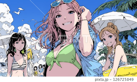 ビーチリゾートを満喫する若い女友達たち 126725849