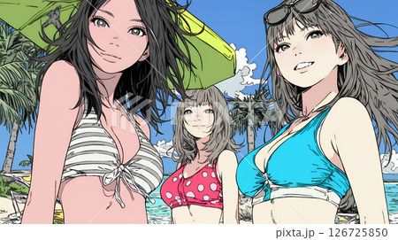 ビーチリゾートを満喫する若い女友達たち