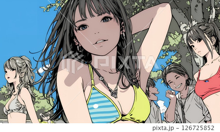 ビーチリゾートを満喫する若い女友達たち