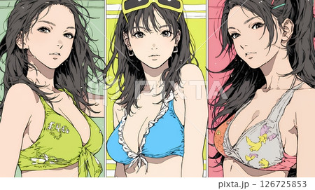ビーチリゾートを満喫する若い女友達たち