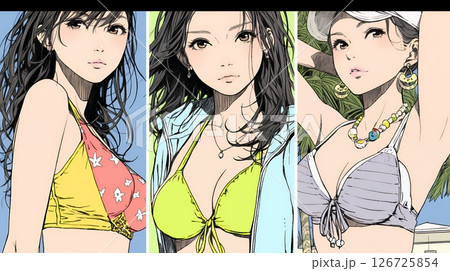 ビーチリゾートを満喫する若い女友達たち
