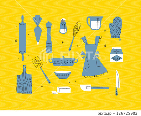 Kitchen utensils retro yellow 126725982