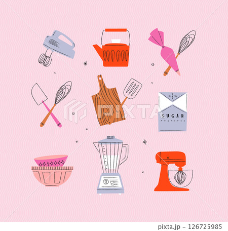 Kitchen appliances retro pink 126725985
