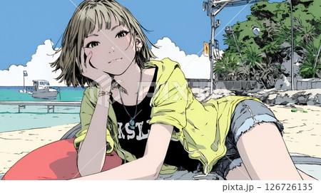 ビーチリゾートを旅行中の若い女性