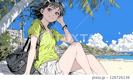 ビーチリゾートを旅行中の若い女性