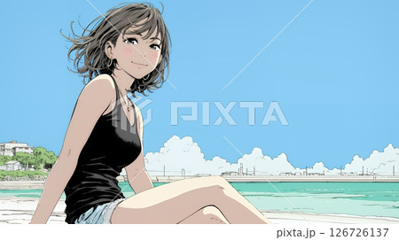 ビーチリゾートを旅行中の若い女性