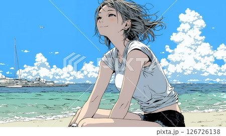 ビーチリゾートを旅行中の若い女性