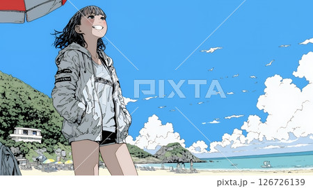 ビーチリゾートを旅行中の若い女性