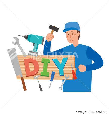 DIYの文字と作業する男性 126726142