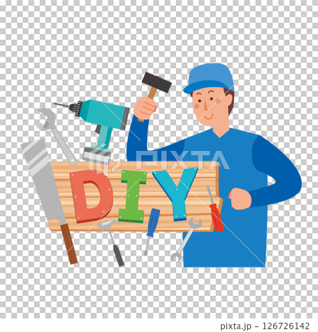 DIYの文字と作業する男性 126726142