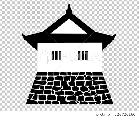 Black and white illustration of a Japanese castle's turret 126726160