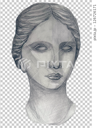 Pencil drawing of plaster head in academic style. Portrait of young man / woman in classic / ancient style Pencil drawing of plaster head in academic style. Portrait of young man / woman in classic / ancient style 126726171