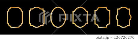 Vintage frames set isolated on black background. Decorative gold frame. Fashionable ornate frames for wedding invitations, greeting cards, prints. 126726270